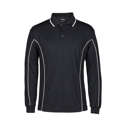 Black White Long Sleeve Piping Polo